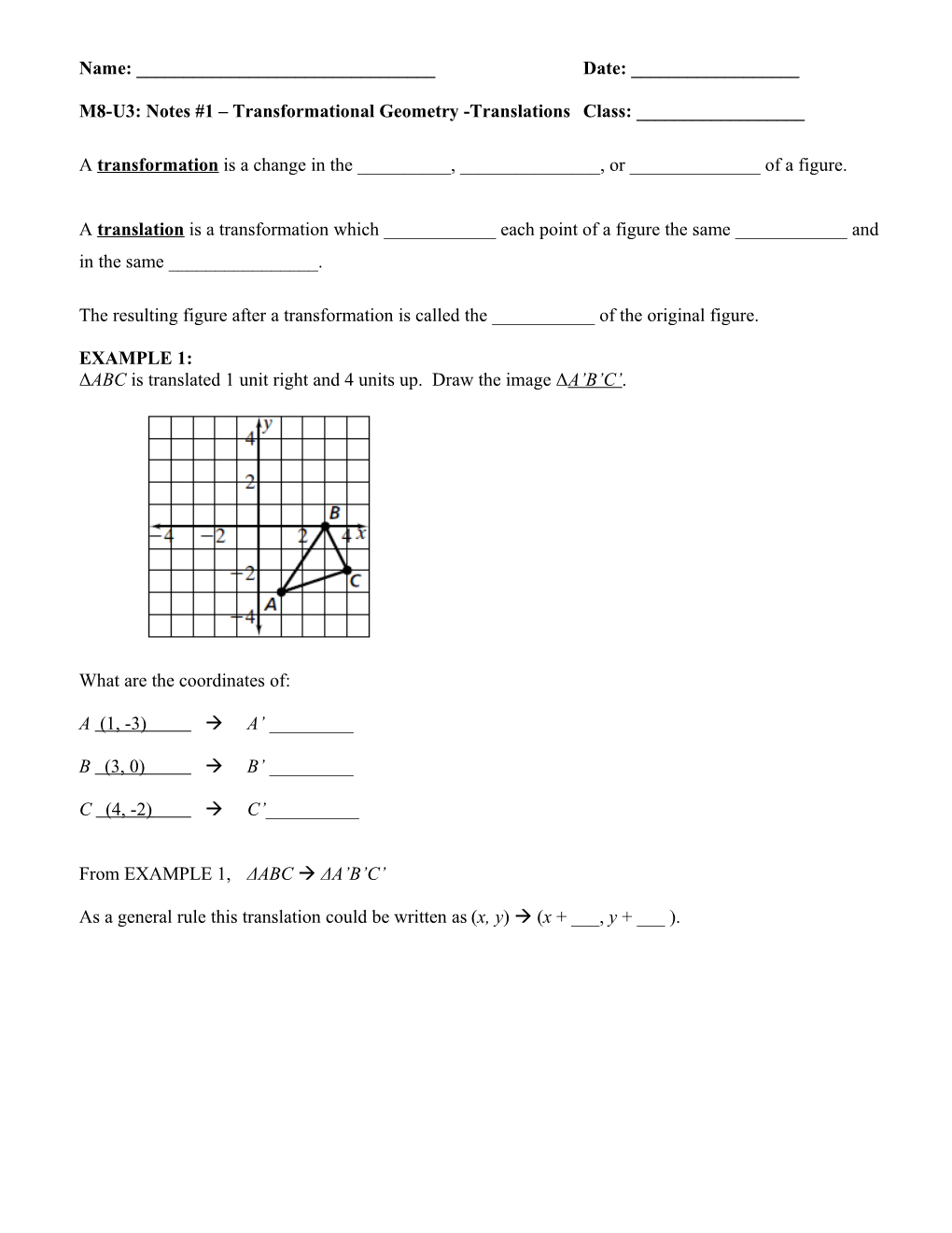 Transformational Geometry -Translations