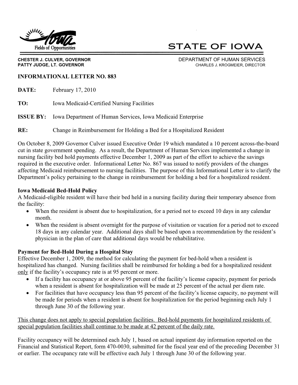 Office of the Secretary of Family and Social Services Notice of Significant Changes