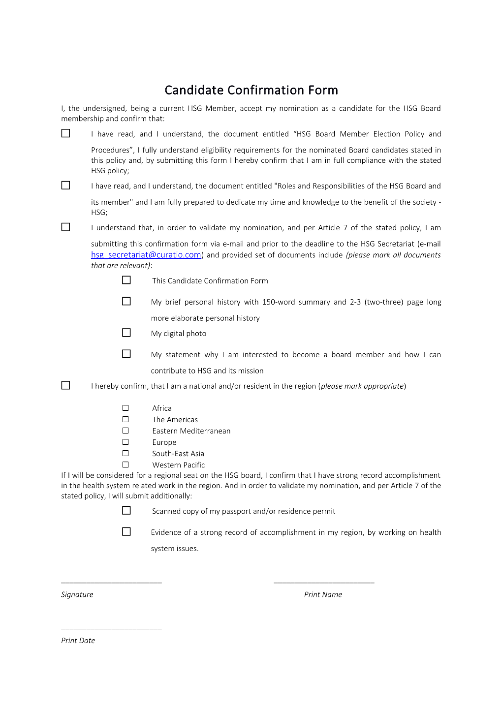 Candidate Confirmation Form