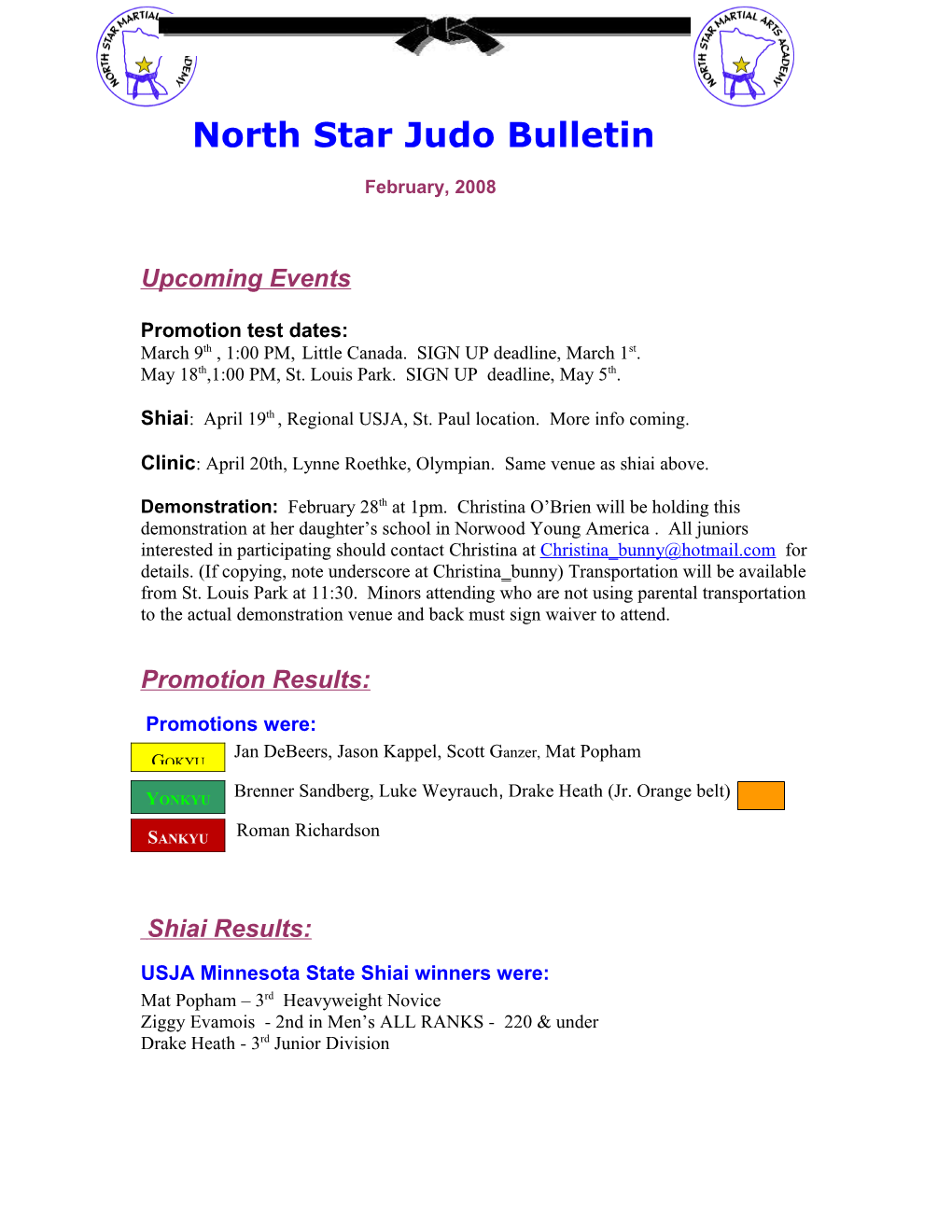 North Star Judo Bulletin