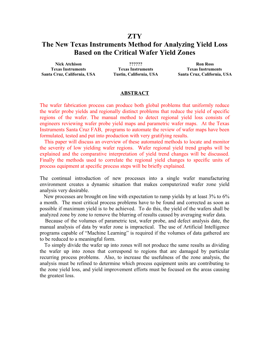 Wafer Zone Based Yield Analysis