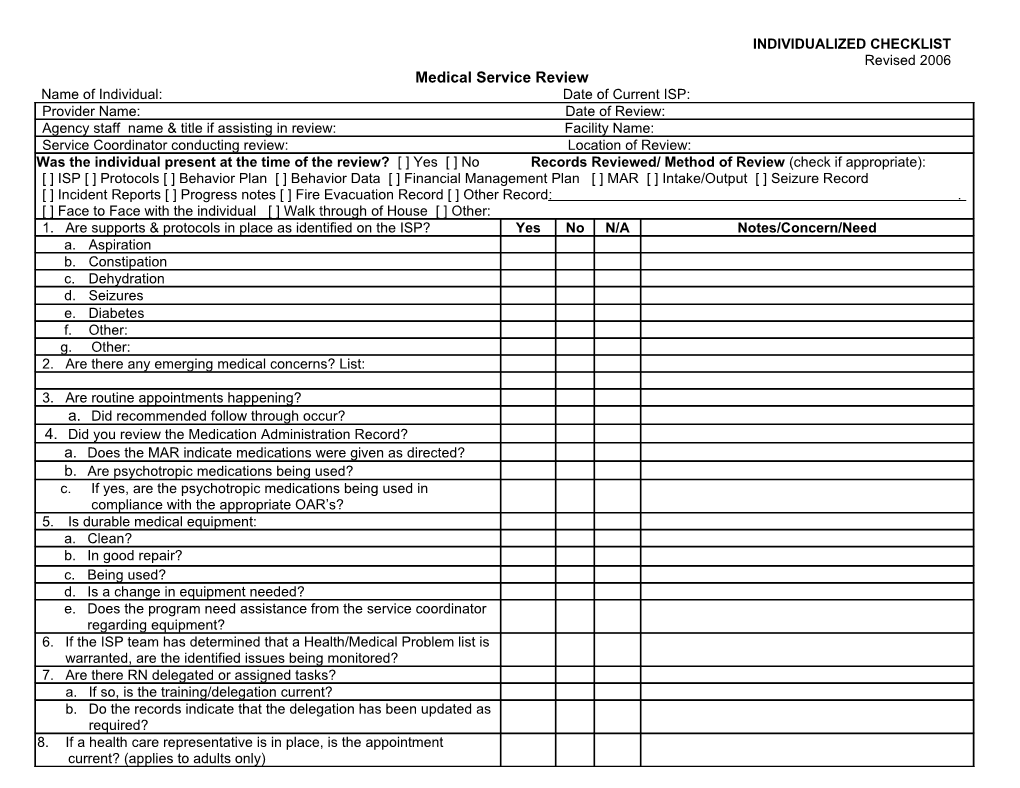 Individualized Checklist