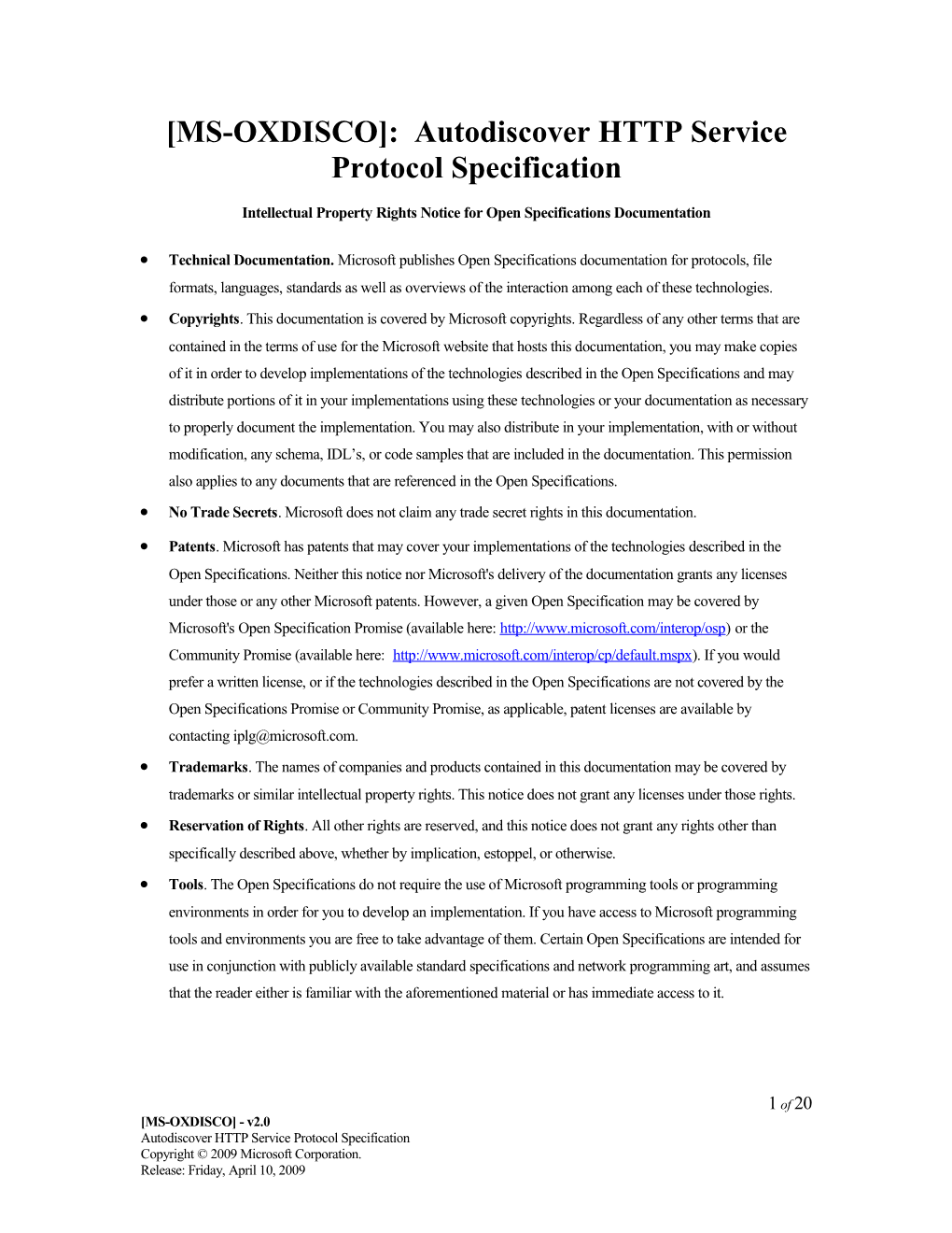 MS-OXDISCO : Autodiscover HTTP Service Protocol Specification