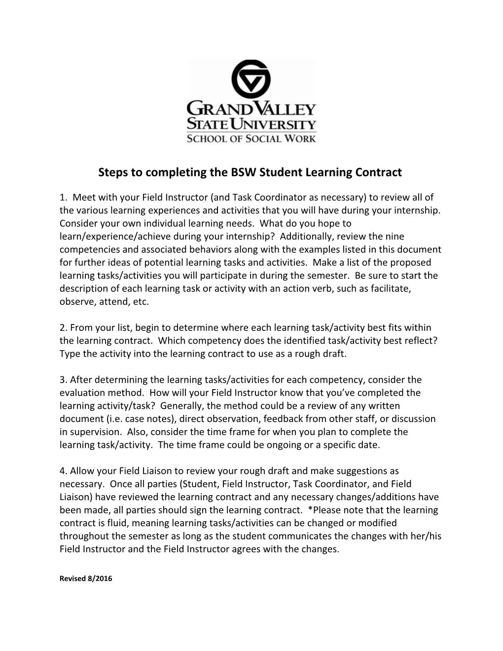 Steps to Completing the BSW Student Learning Contract