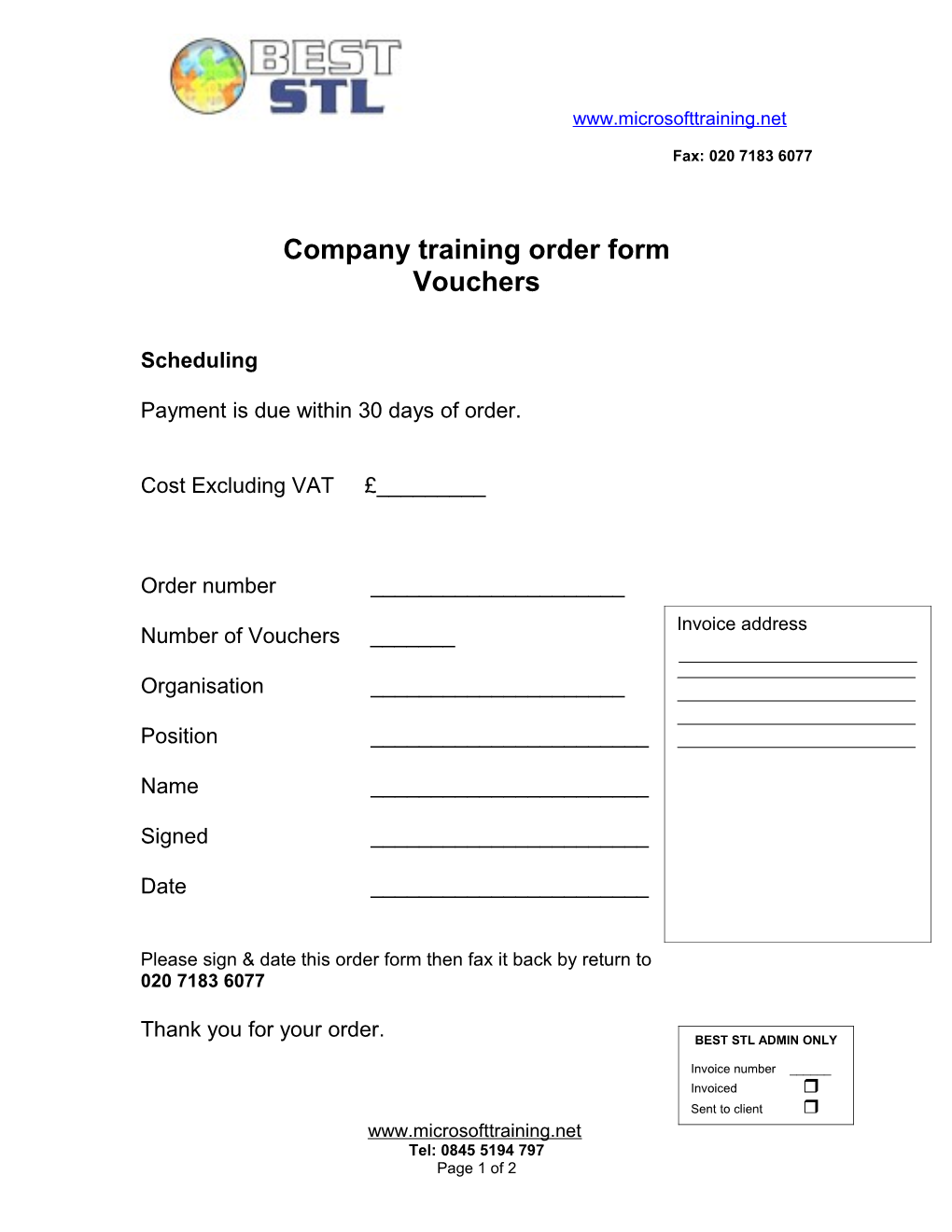 Voucher Order Form