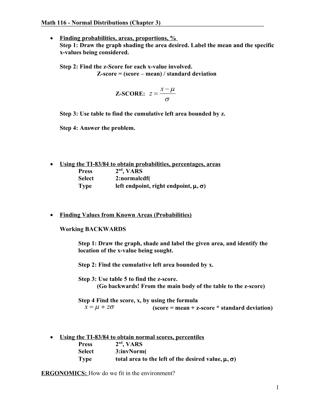 Math 116 - Normal Distributions (Chapter 3)
