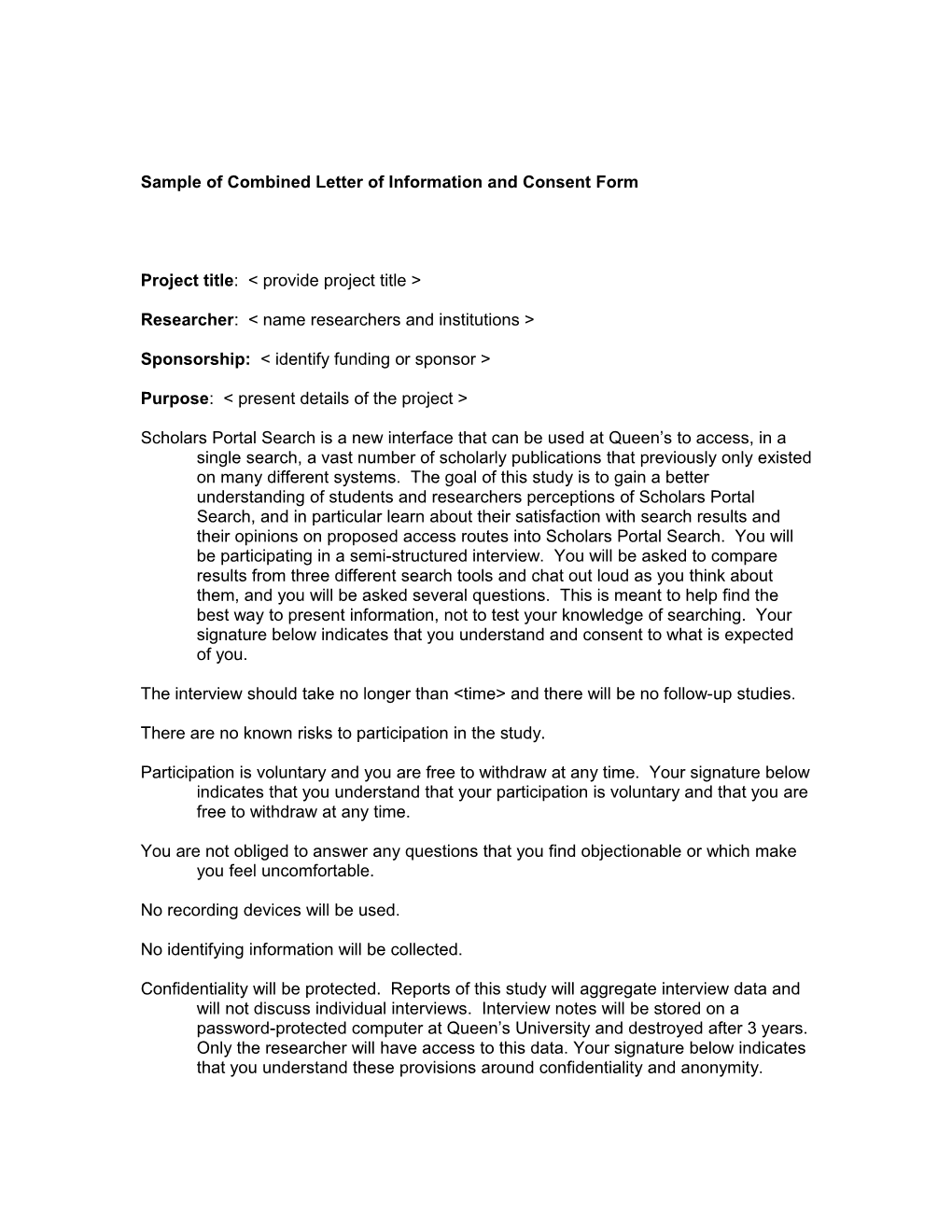 Letter of Information and Consent Form