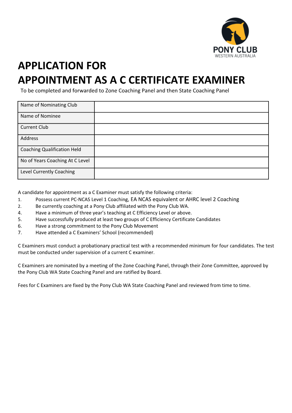 Appointment As a Ccertificate Examiner