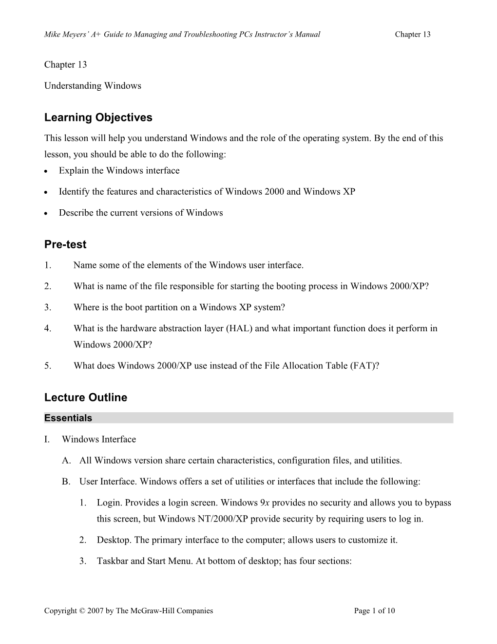 Mike Meyers A+ Guide to Managing and Troubleshooting Pcs Instructor S Manual Chapter 13