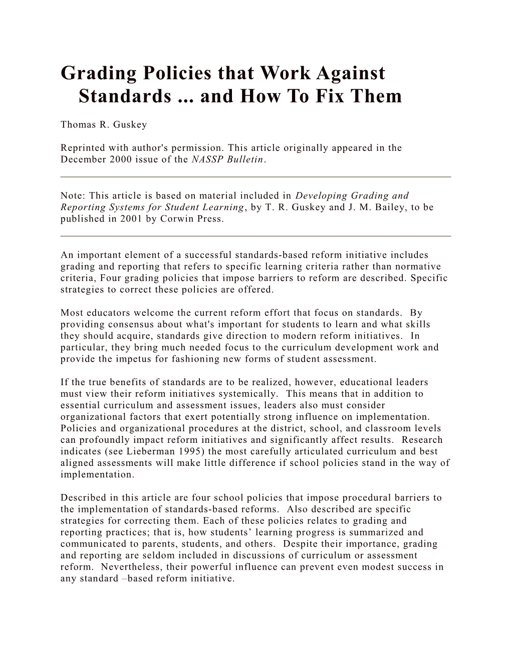 Grading Policies That Work Against Standards