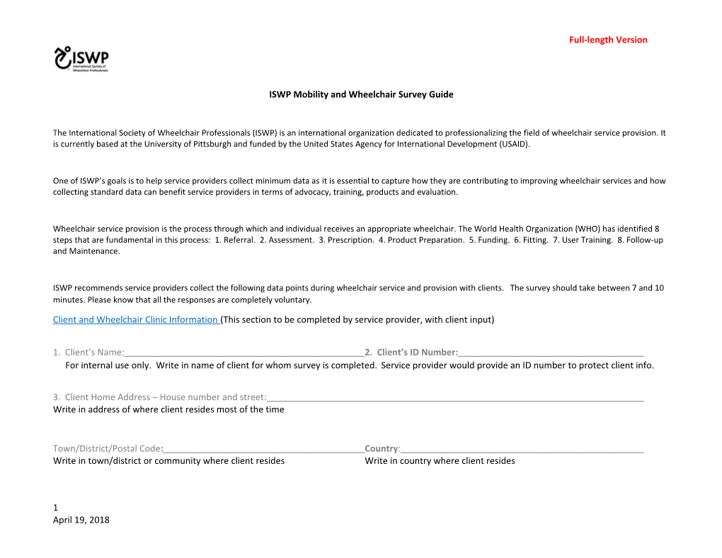 ISWP Mobility and Wheelchair Survey Guide