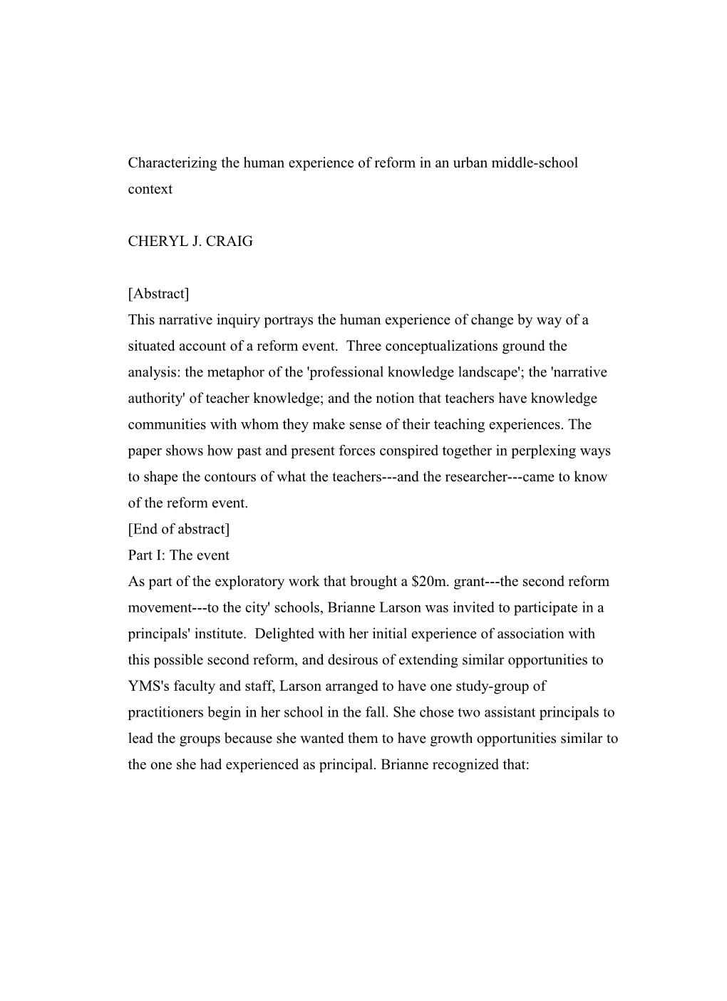 Characterizing the Human Experience of Reform in an Urban Middle-School Context