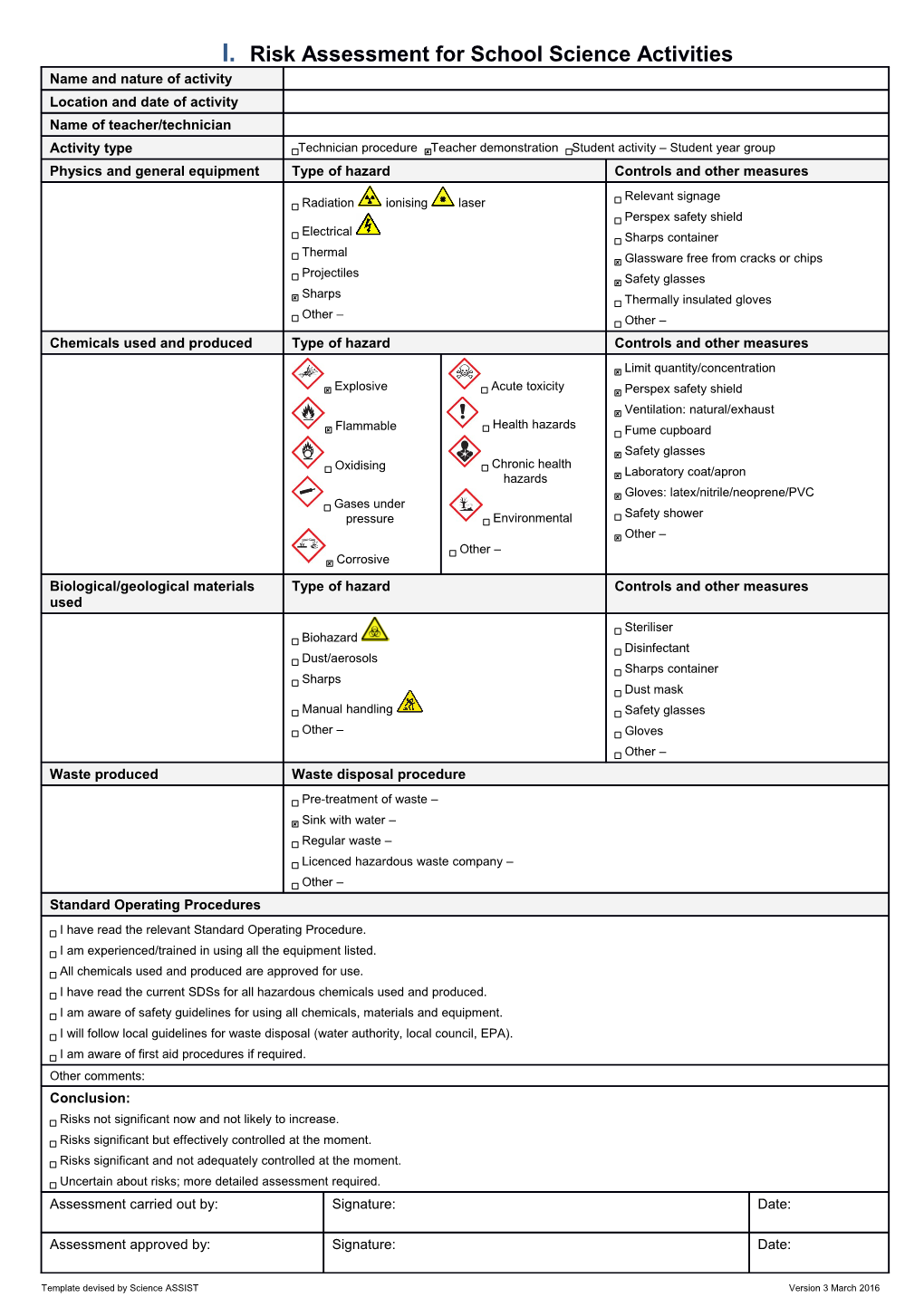 Risk Assessment for School Science Activities s1