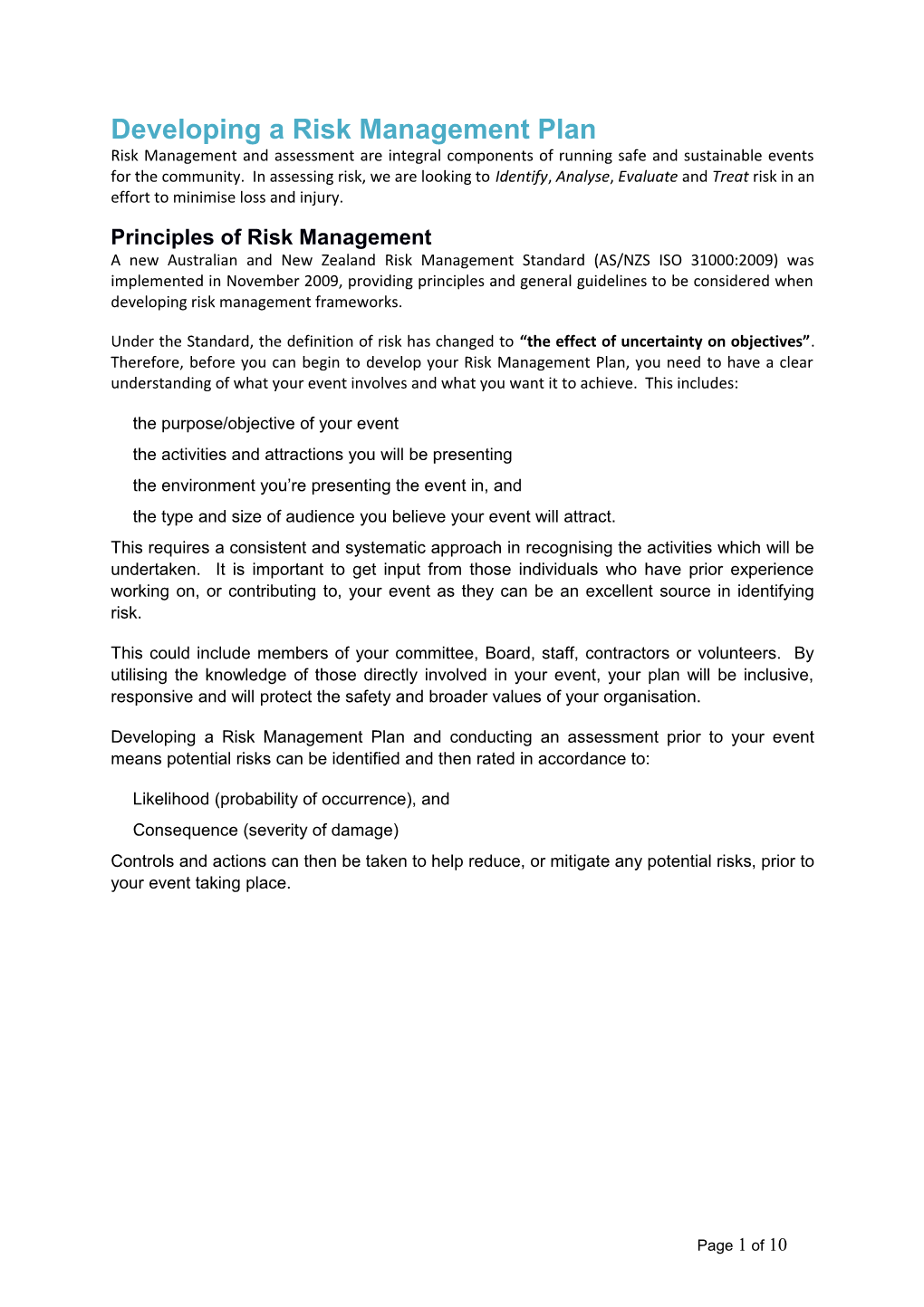 Developing a Risk Management Plan