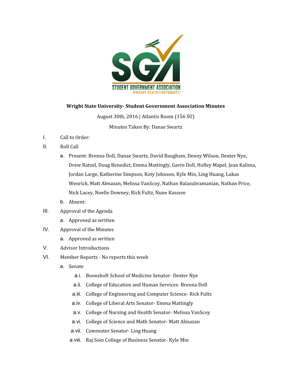 Wright State University- Student Government Association Minutes s1