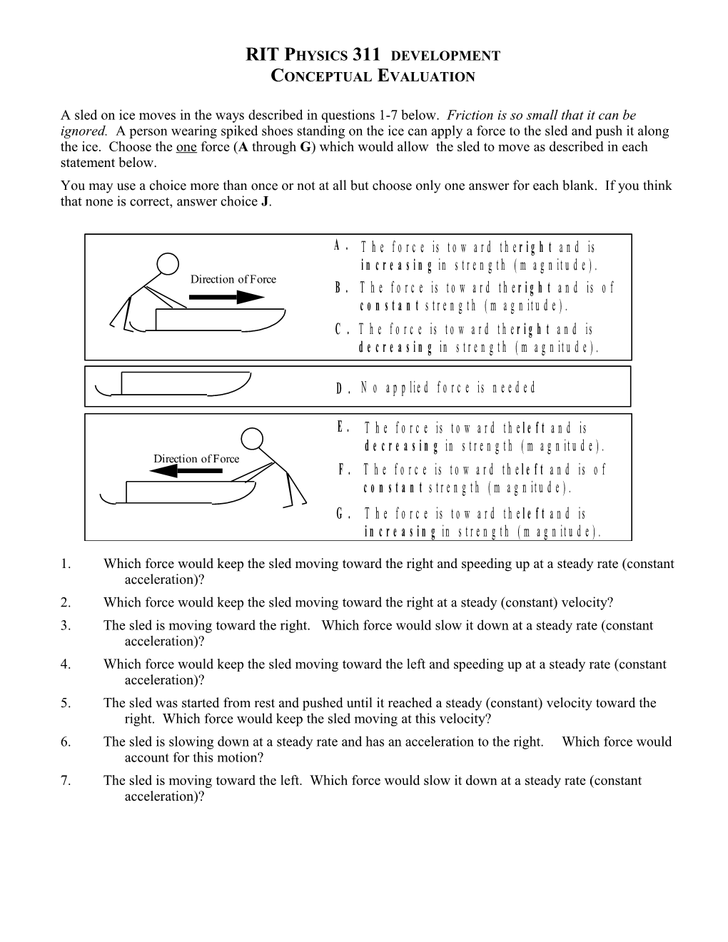 Tools for Scientific Thinking: Force & Motion Conceptual Evaluation