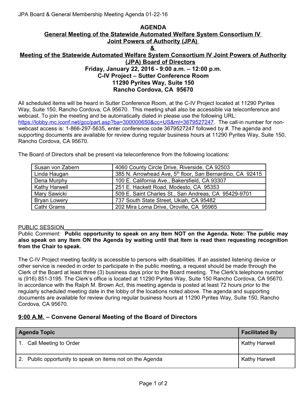 General Meeting of the Statewide Automated Welfare System Consortium IV