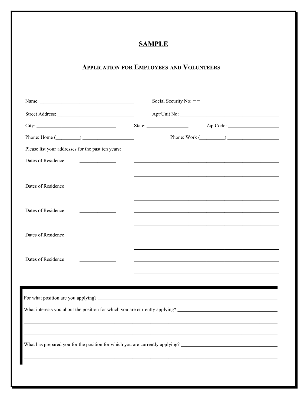 Application for Employees and Volunteers