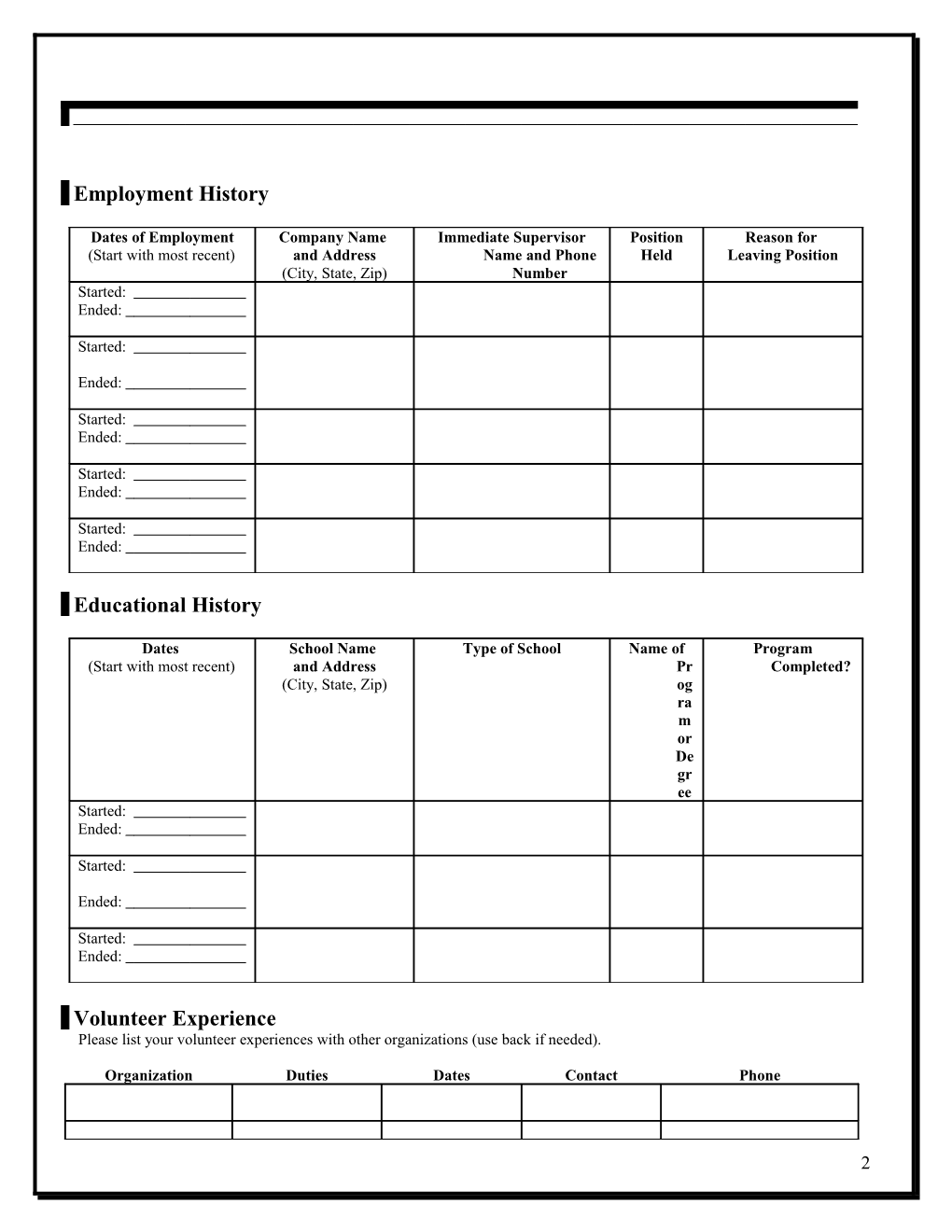 Application for Employees and Volunteers