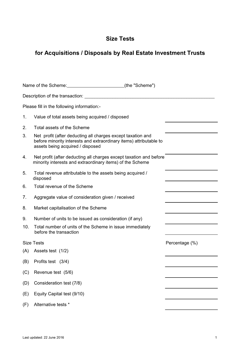 CHECKLISTS for APPLICATION for AUTHORIZATION of REAL ESTATE INVESTMENT TRUSTS ( Reits )