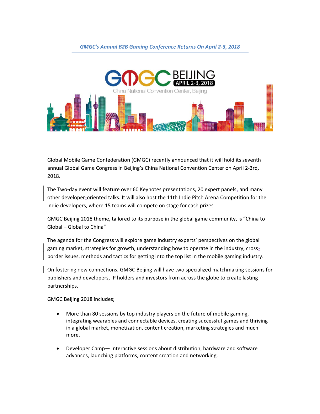 GMGC Sannual B2bgaming Conference Returns on April 2-3, 2018