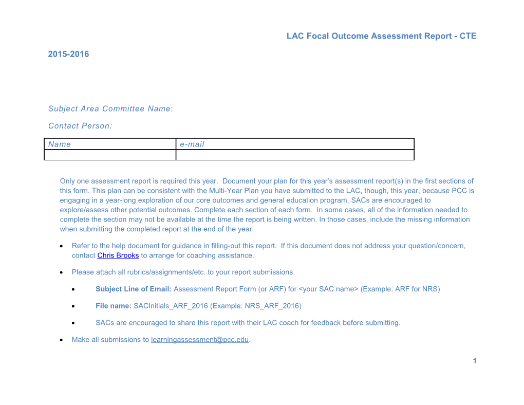 LAC Focal Outcome Assessment Report - CTE