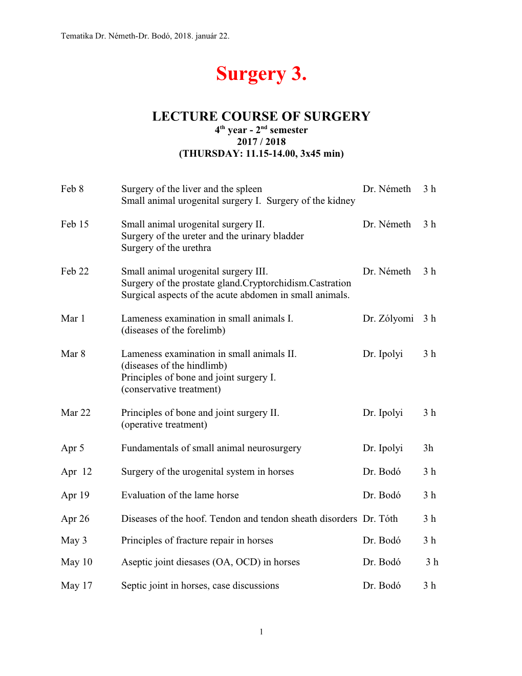 Lecture Course of Surgery