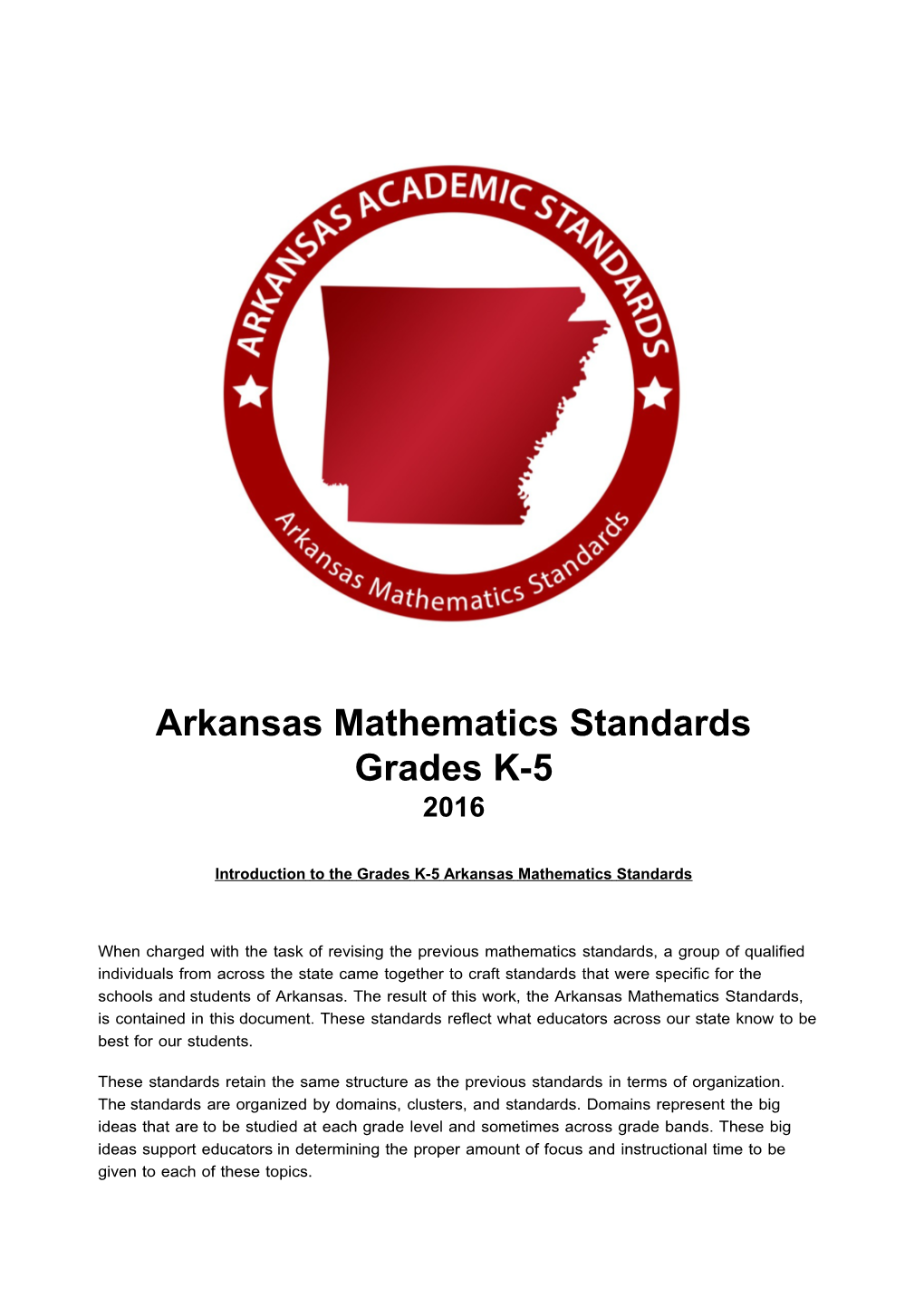 Introduction to the Grades K-5 Arkansas Mathematics Standards