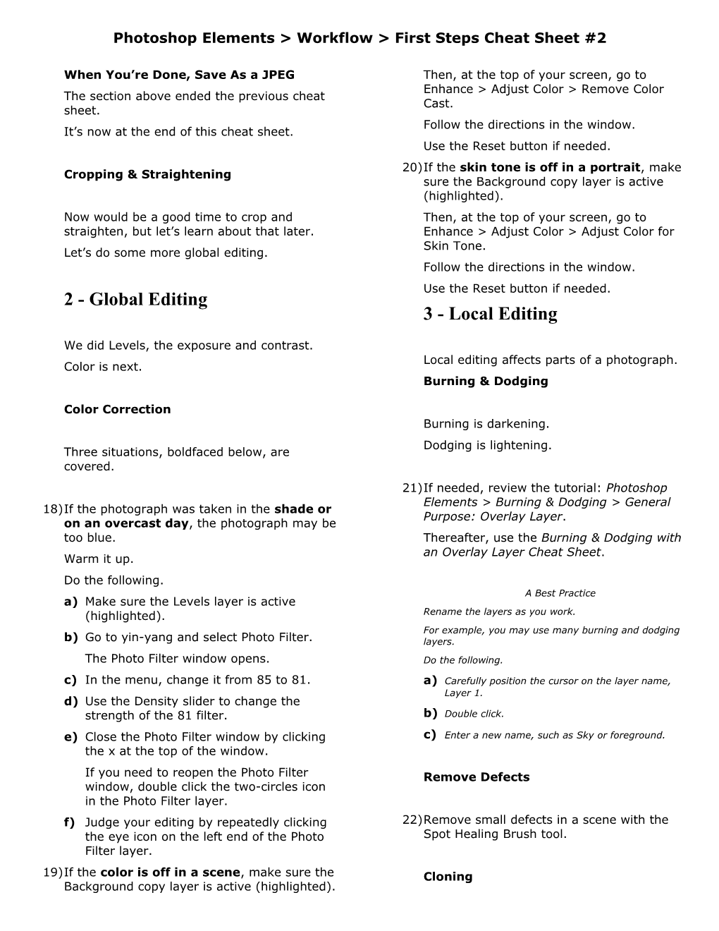 Photoshop Elements &gt; Workflow &gt; First Steps Cheat Sheet #2