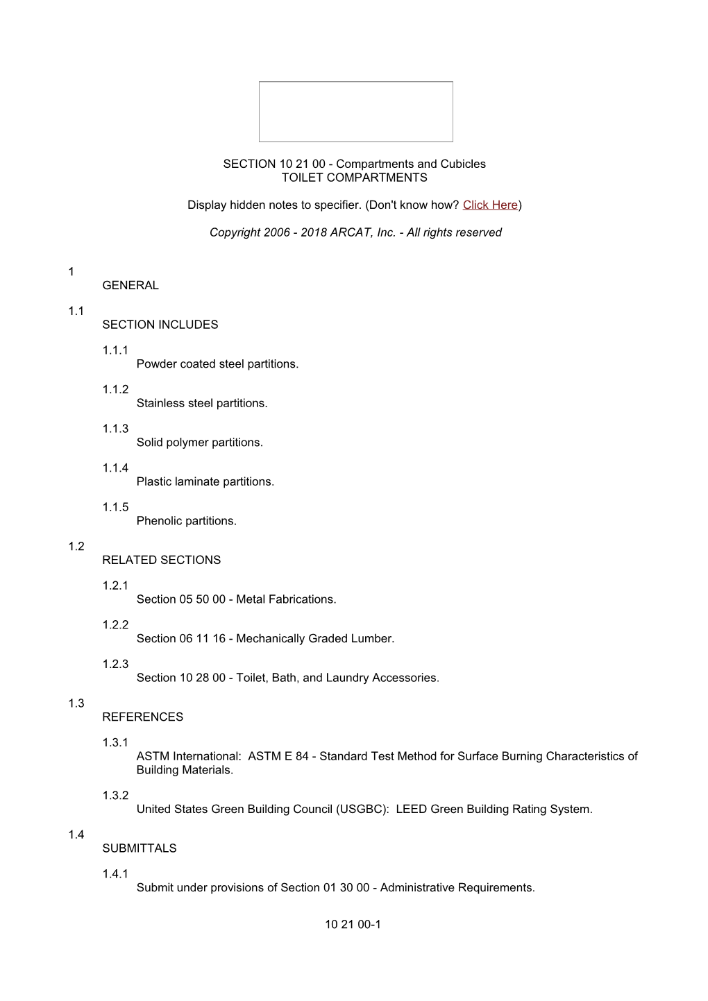 SECTION 10 21 00 - Compartments and Cubicles