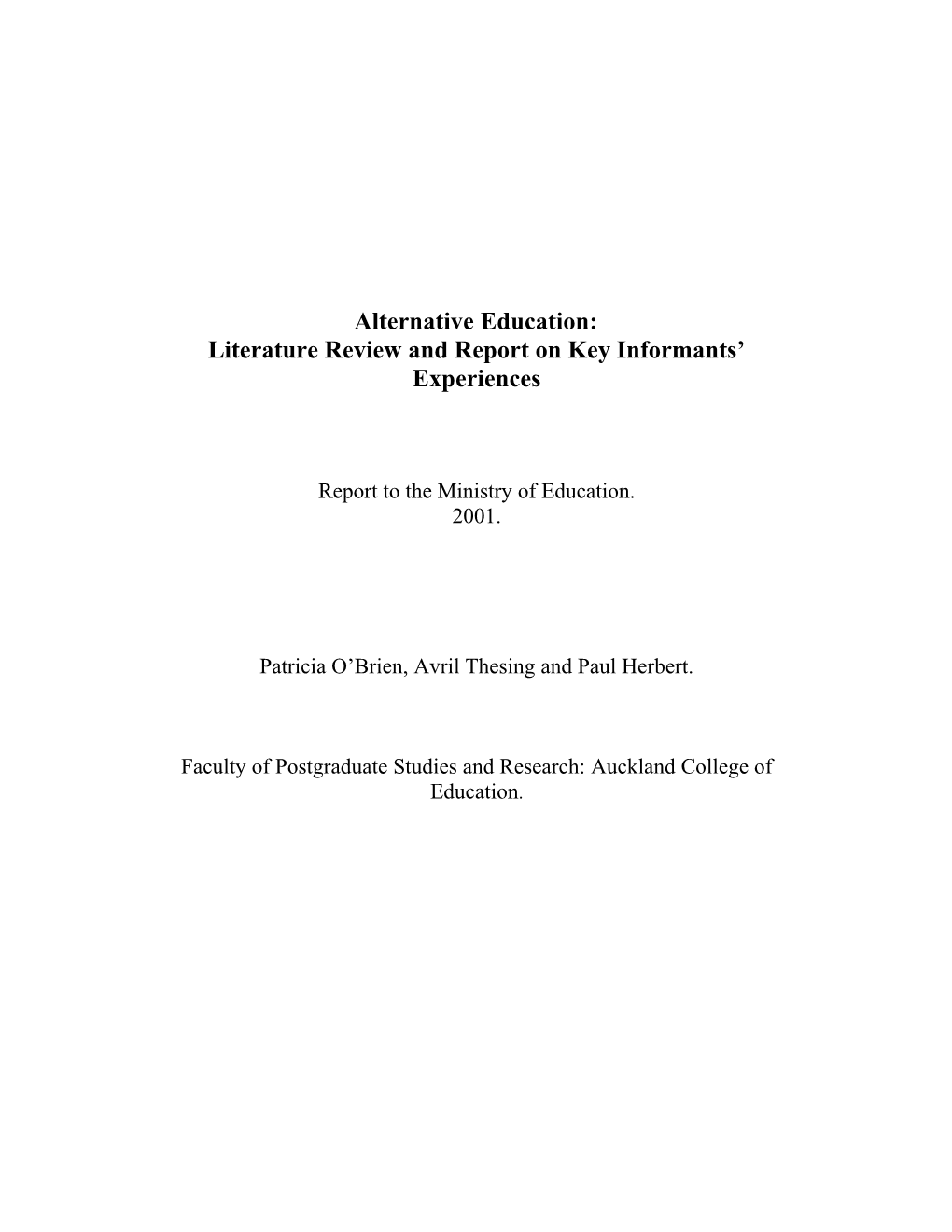 Literature Review and Report on Key Informants Experiences