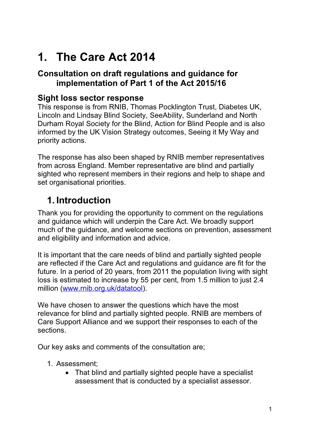 Consultation on Draft Regulations and Guidance for Implementation of Part 1 of the Act 2015/16