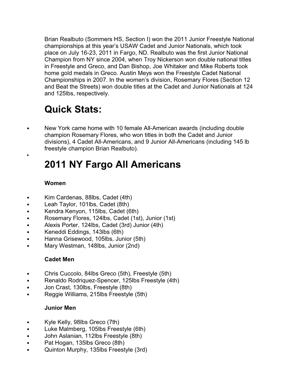 2011 NY Fargo All Americans