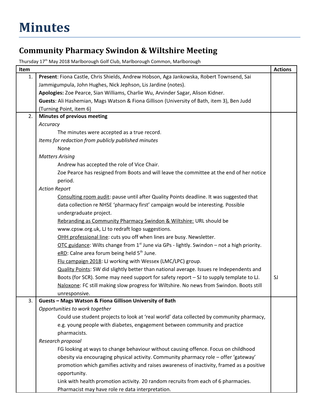 Community Pharmacy Swindon & Wiltshire Meeting