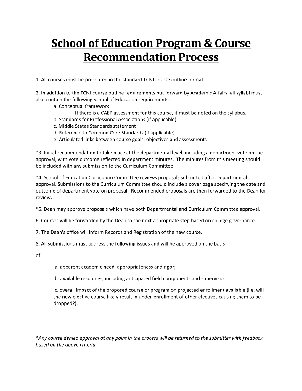 School of Education Program & Course Recommendation Process