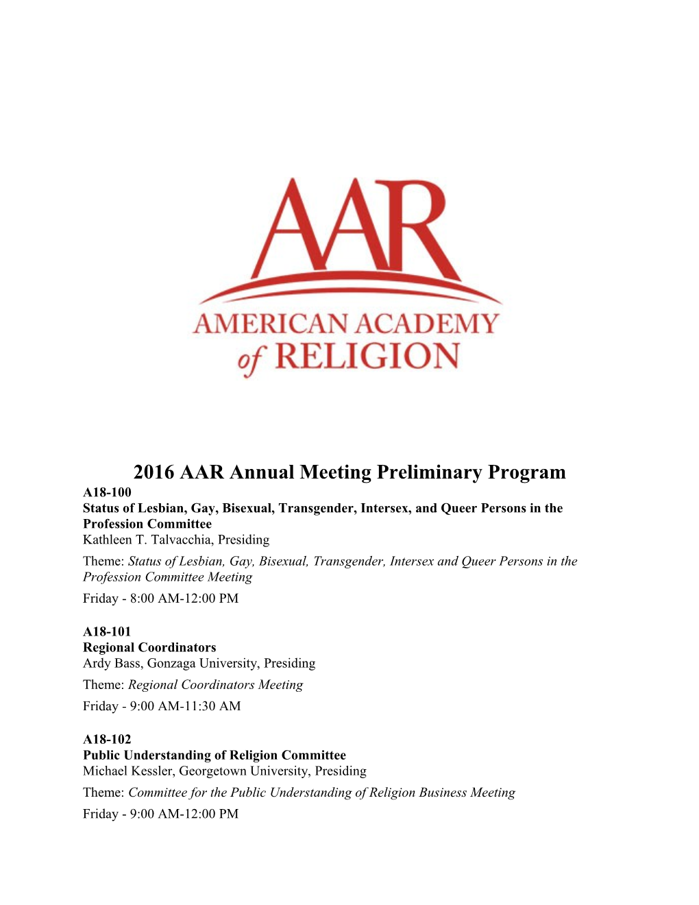 2016 AAR Annual Meeting Preliminary Program