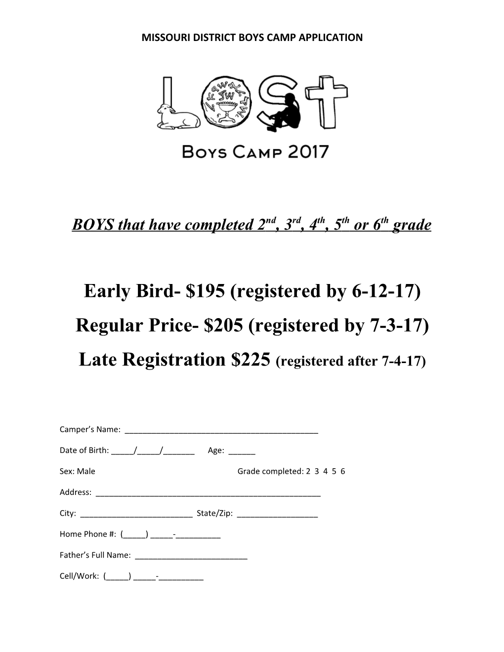 Missouri District Boys Camp Application