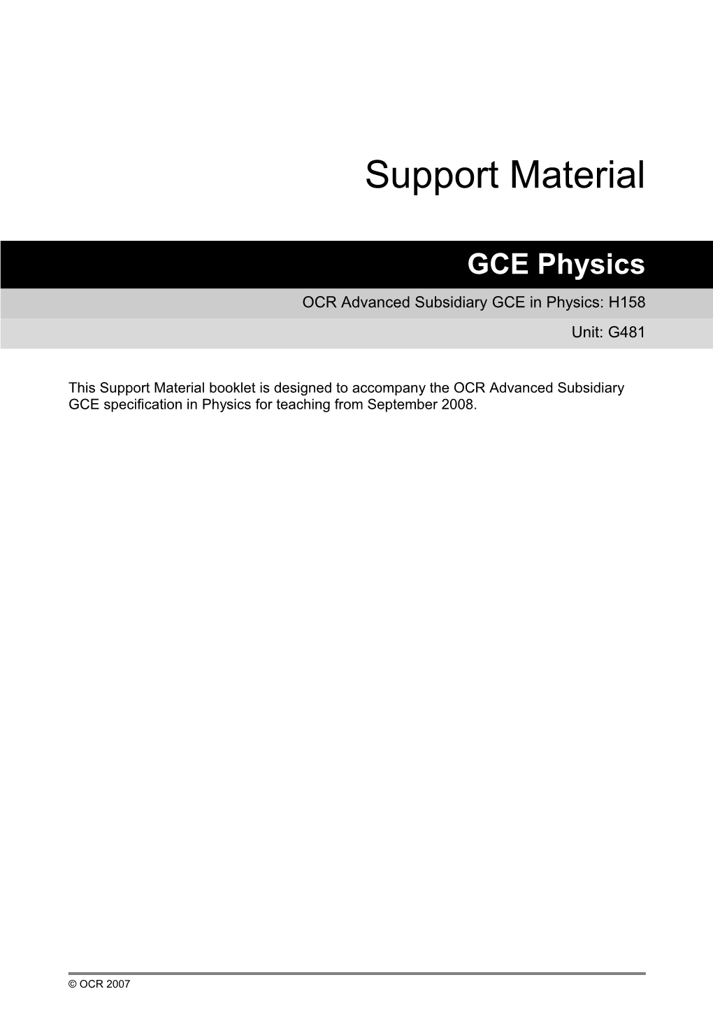OCR Advanced Subsidiary GCE in Physics: H158