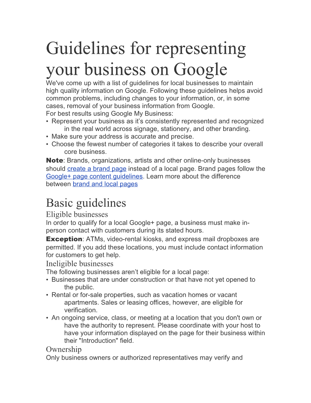 Guidelines for Representing Your Business on Google