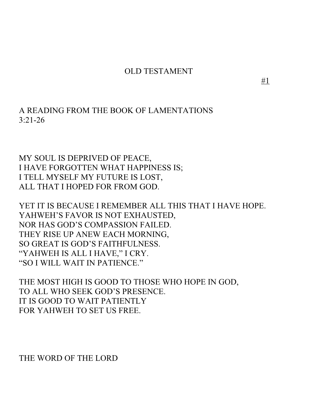 A Reading from the Book of Lamentations