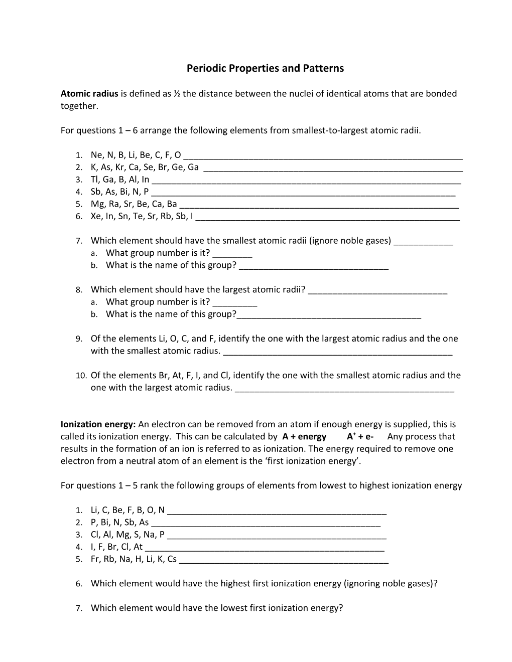 Periodic Properties and Patterns