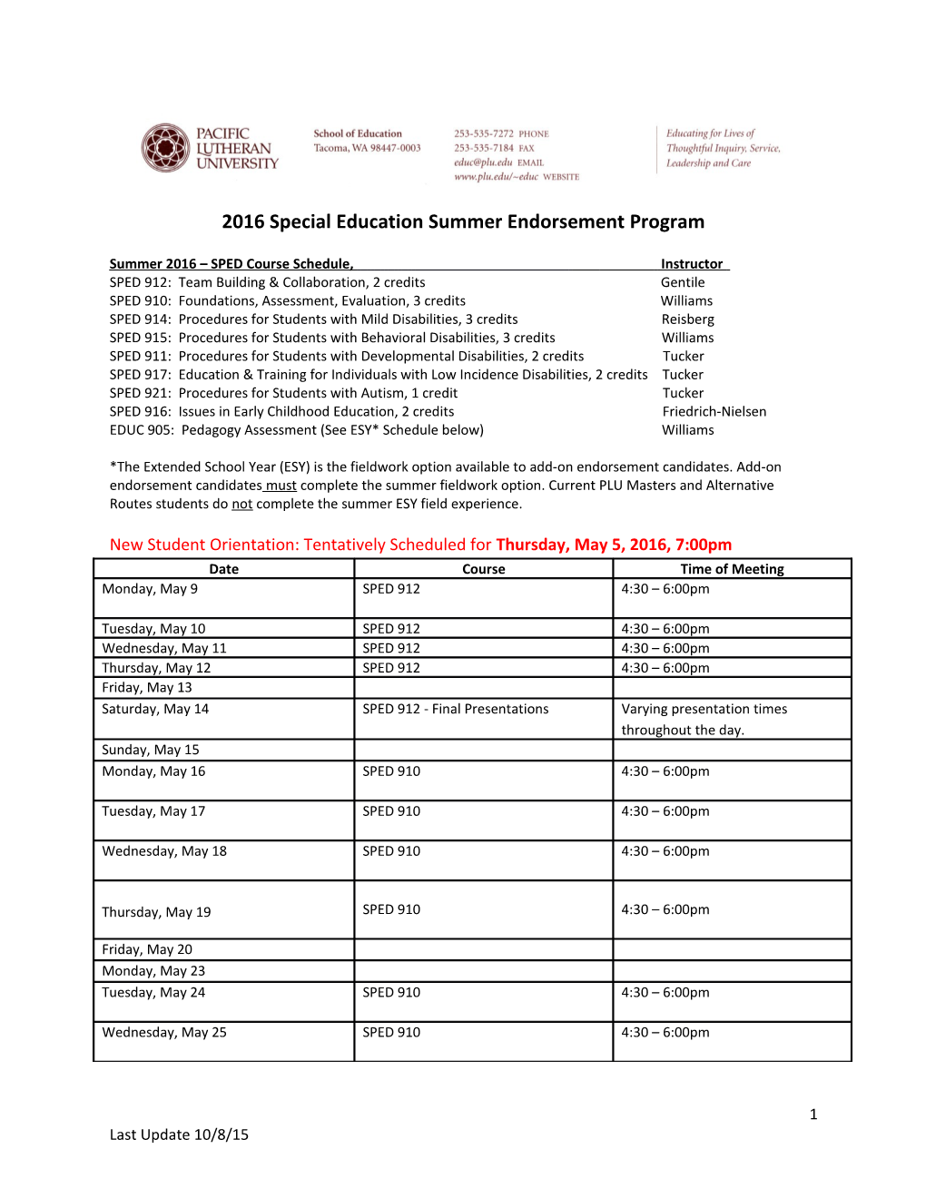 2014 SPED Endorsement Schedule 4.29.14