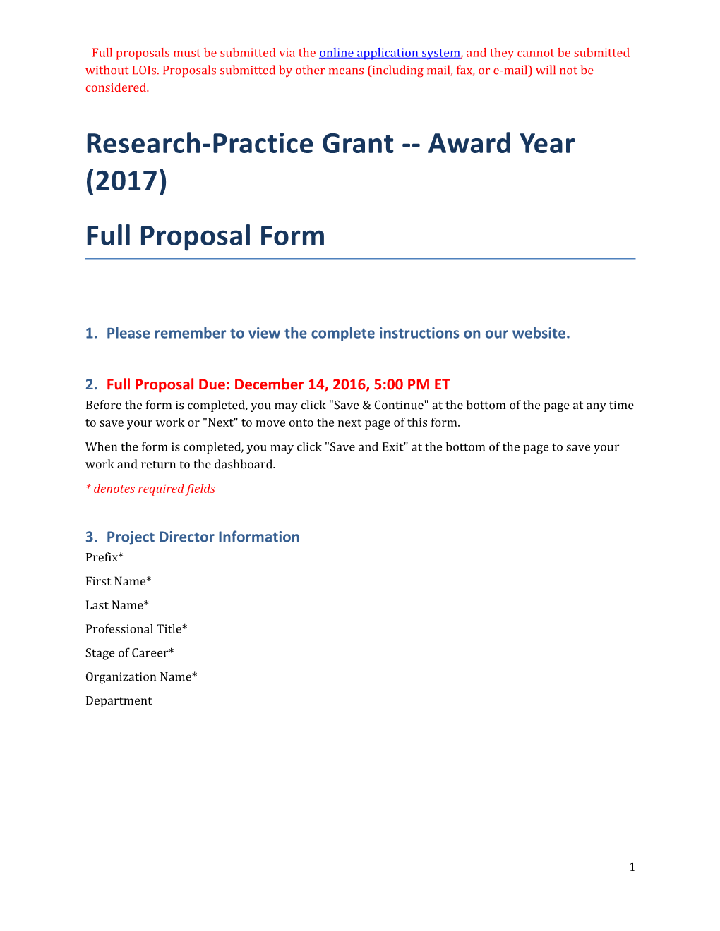 Research-Practice Grant Award Year (2017) Full Proposal Form