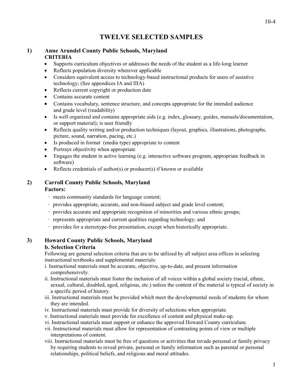 Criteria for Selection of Instructional Materials
