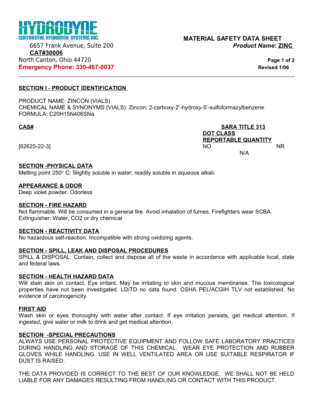 Material Safety Data Sheet s68