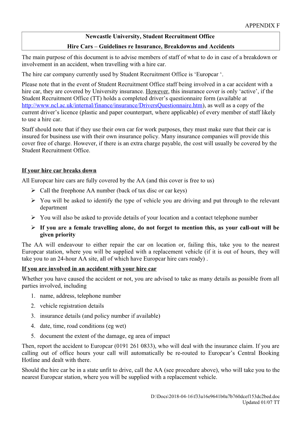 Hire Cars: General Information