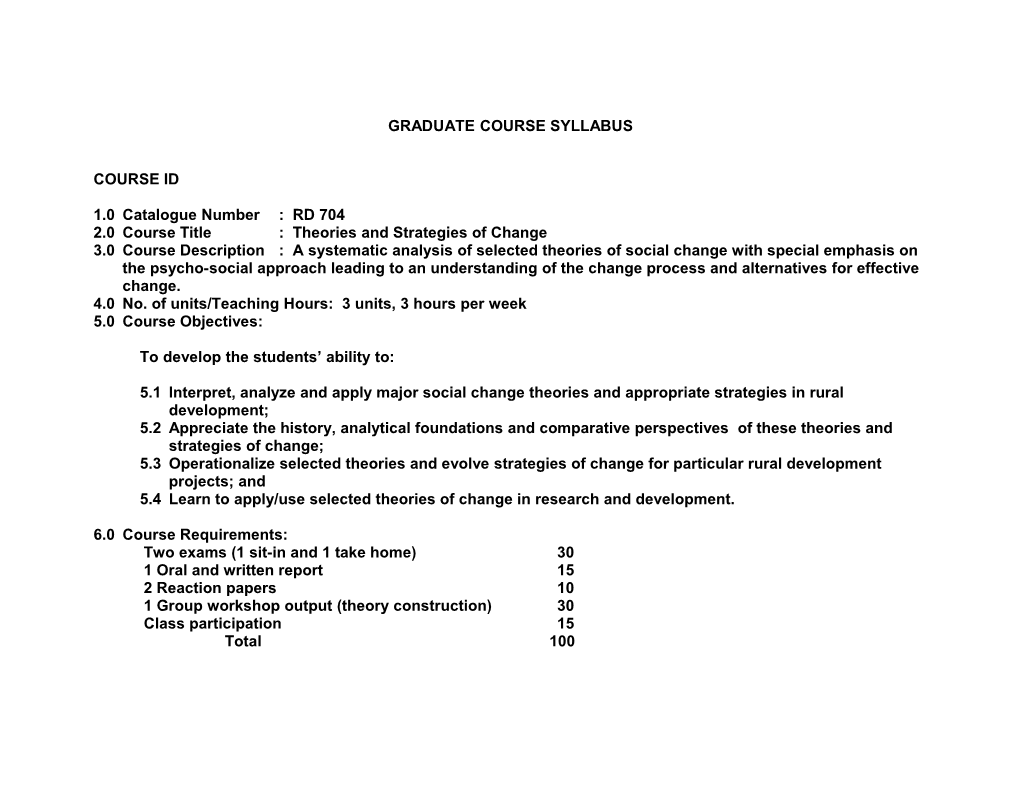 Graduate Course Syllabus