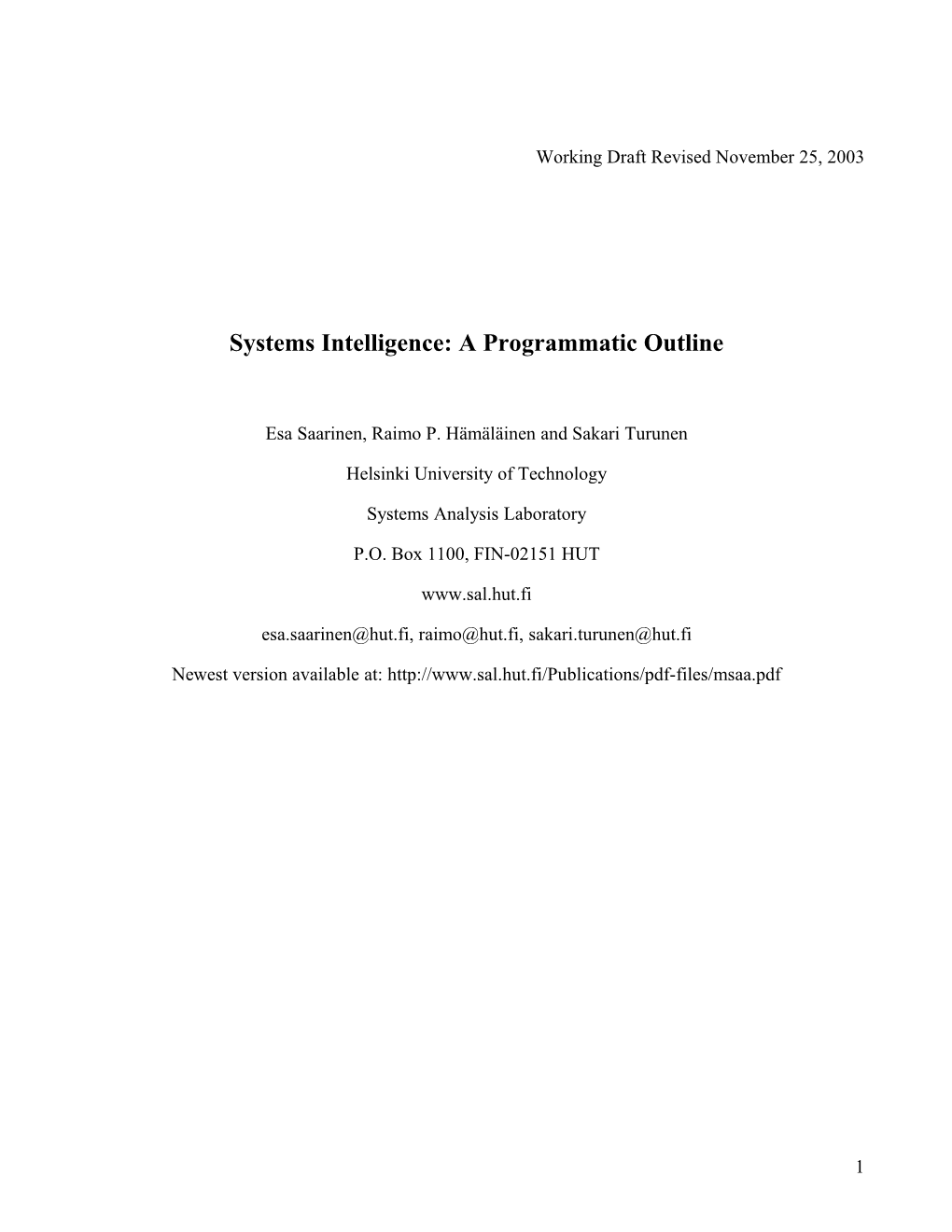 Article: About Systems Intelligence