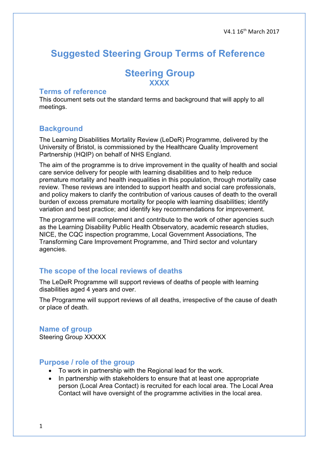 Suggested Steering Group Terms of Reference