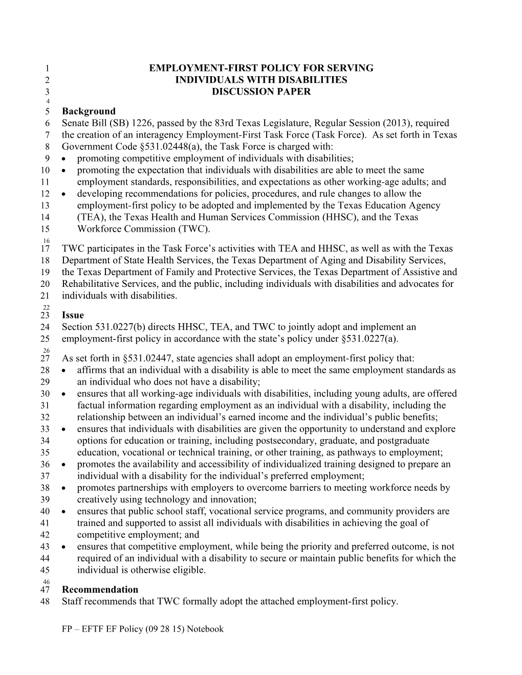 Commission Meeting Materials October 21, 2015 - Employment First Policy for Serving Individuals